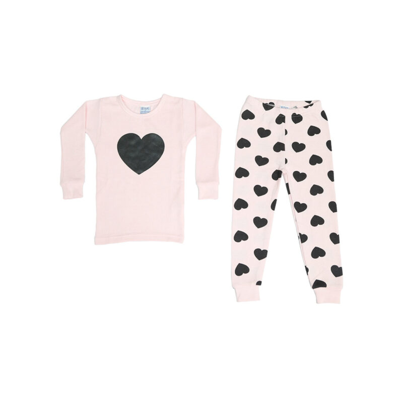 BABY STEPS BLACK HEARTS ON PINK THERMAL PAJAMAS - KIDS CURATED APPAREL