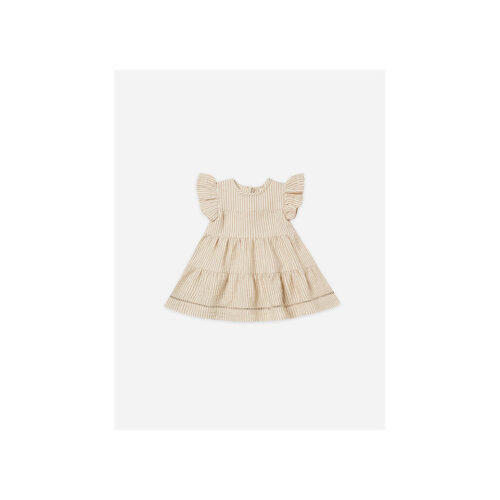 QUINCY MAE OCRE STRIPE SHORT-SLEEVE BELLE DRESS - KIDS CURATED APPAREL